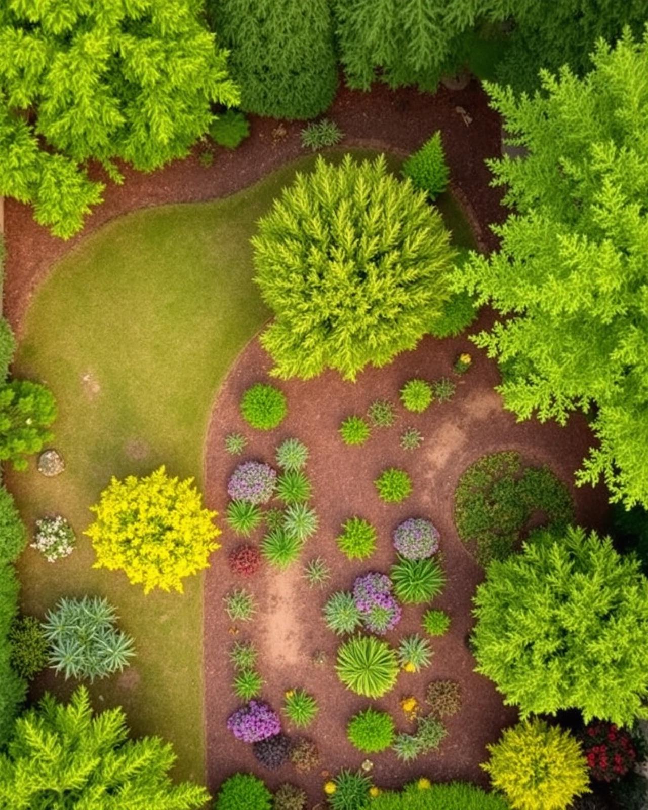 Restored backyard with curved garden beds