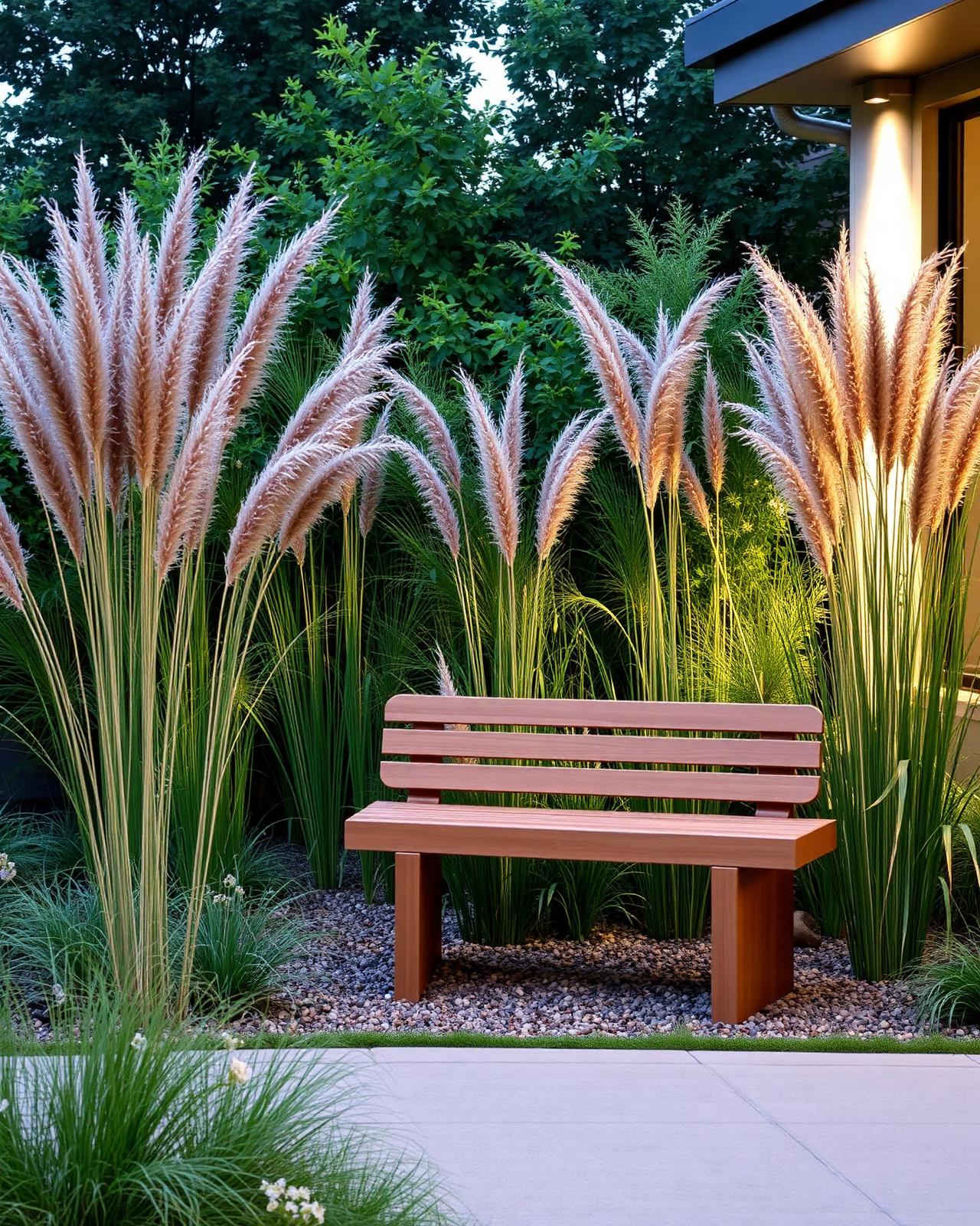 Modern garden with sculptural ornamental grasses